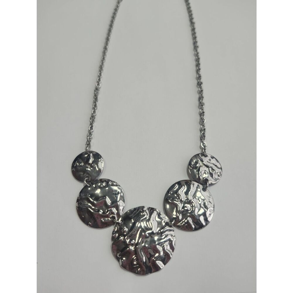 Milor Italy Stailness Steel Textured Disc Statement Necklace - Women Jewelry
